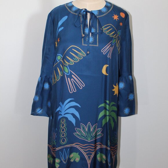 NWT Johnny Was Jade JWLA Biya Lorianne Lined Dress Del Tie Front Bell Sleeve - Picture 4 of 10